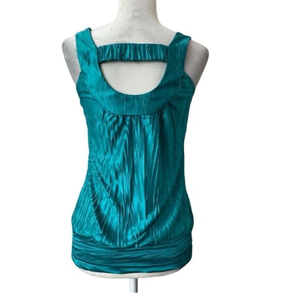 IZ Byer Sleeveless Tank Top Disco Turquoise Blue Chiffon SZ S - Picture 2 of 13